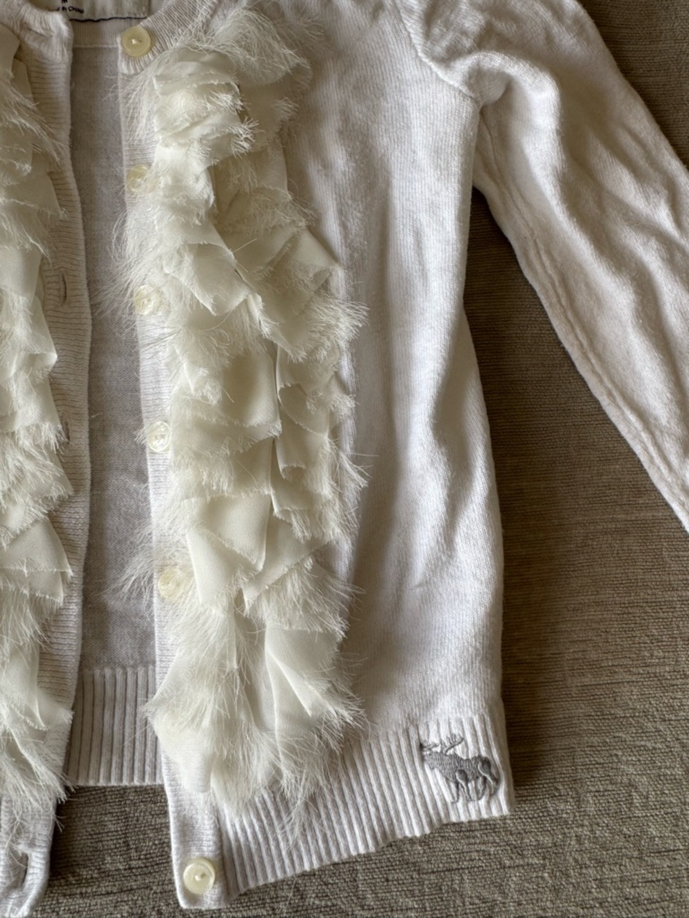 Abercrombie Kids White Ruffle Cardigan Sweater Button Front Girls Medium Boho - Picture 3 of 7